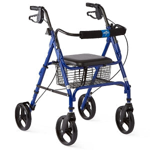 Folding Rollator Walker with Padded Seat and Backrest; blue, 8" wheels