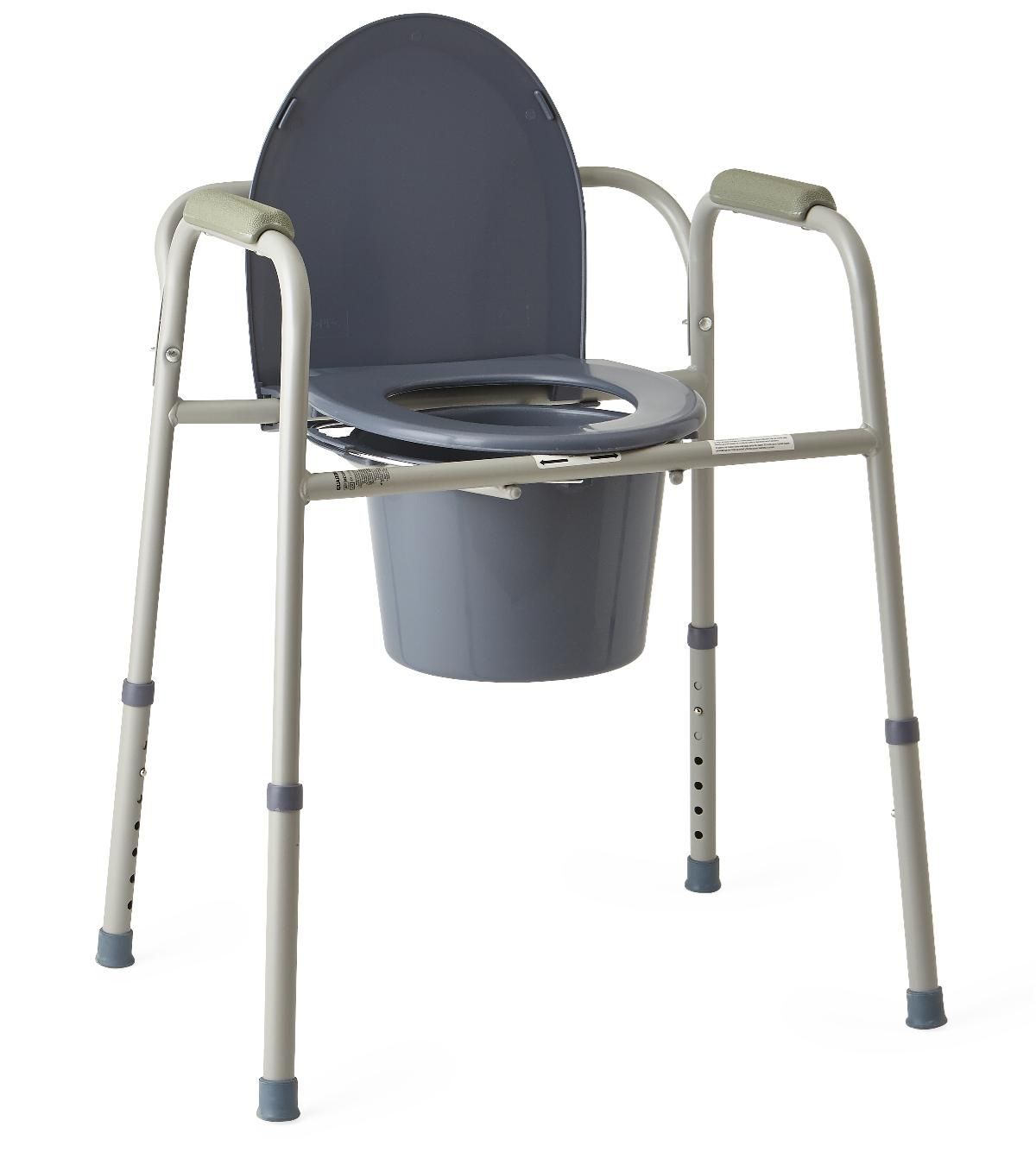Stationary Steel Drop-Arm Commode Chair with Adjustable Height; Fixed Arm, Standard Width