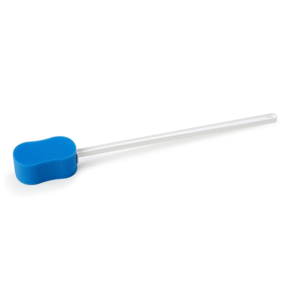 Foam Bath Sponges with Handle; Rigid Handle, Blue and White