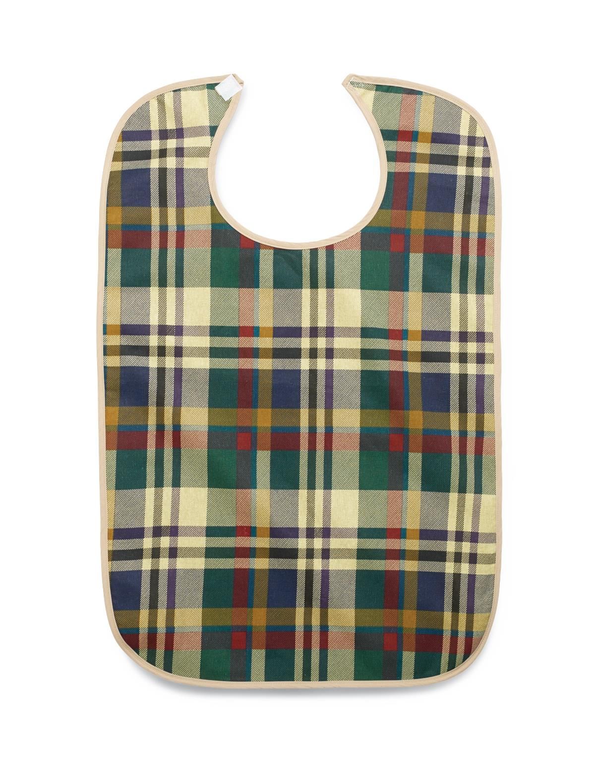 Bib Clothing Protector; 21" x 33" (53 x 84 cm), Tartan with Hook and Loop Strap, Terry Cloth