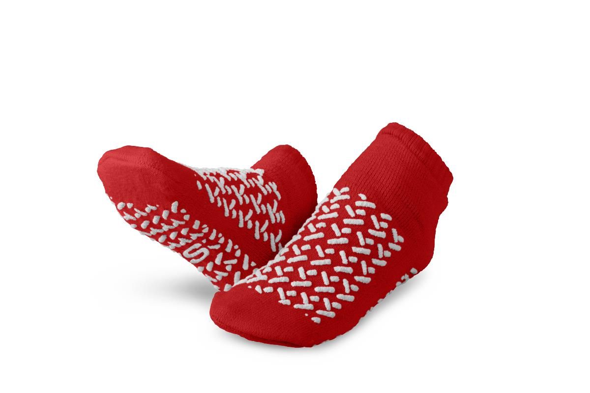 No-Slip Double Tread Slipper Sock, Small, Red