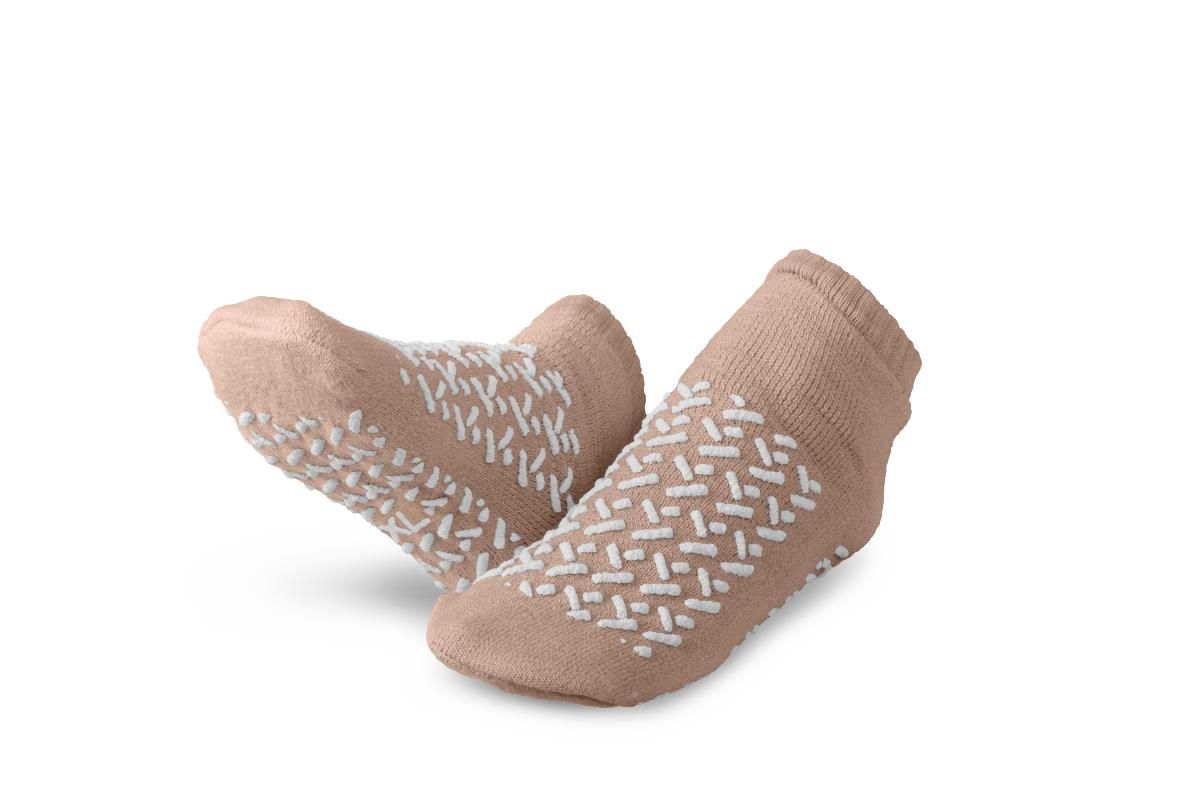 No-Slip Double Tread Slipper Sock, X-Large, Beige