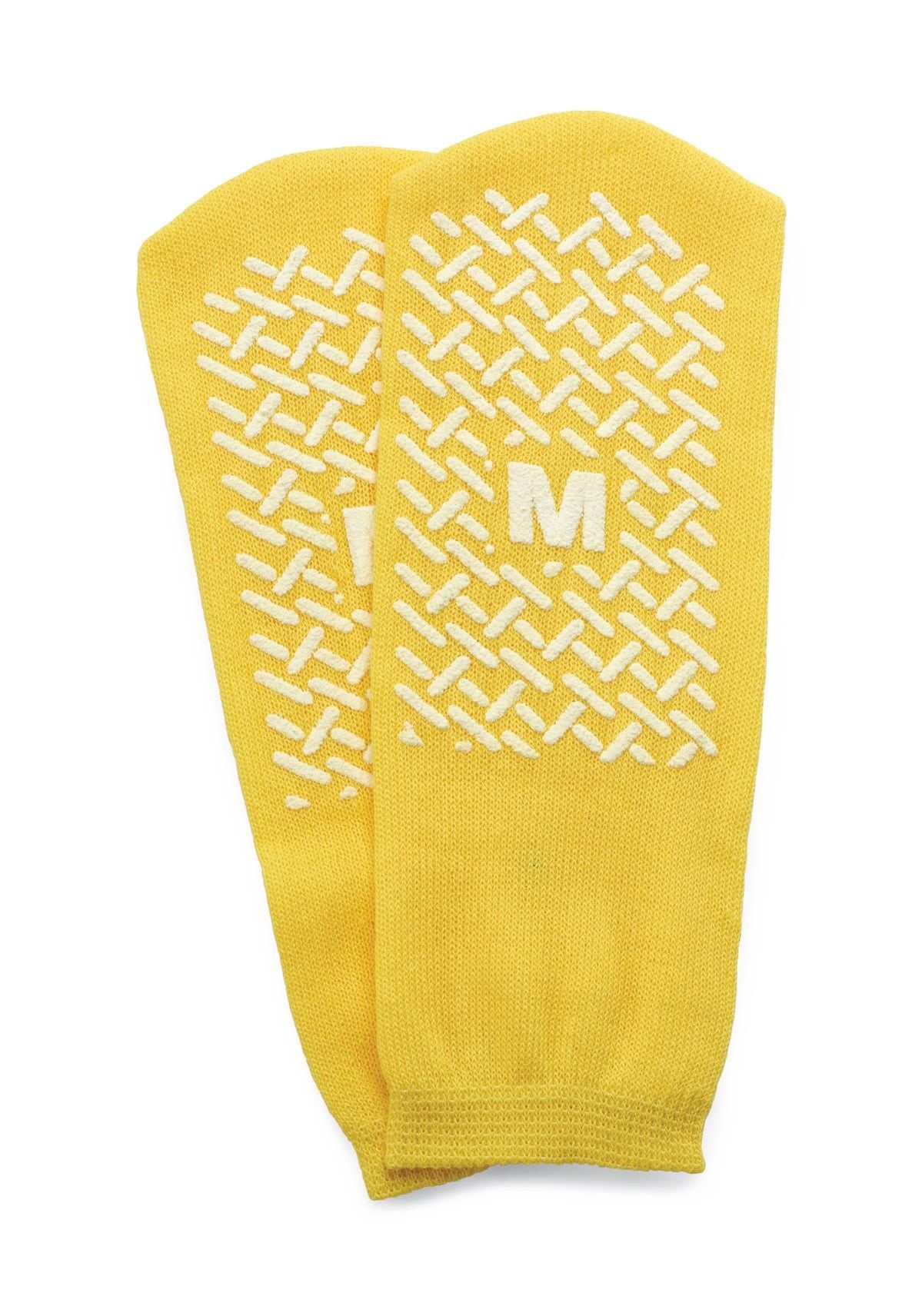 Fall Management Non-Slip Double-Tread Risk Alert Sock; Medium, Yellow