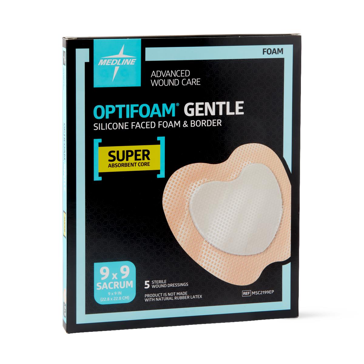 Optifoam® Gentle Silicone Super Absorbent Foam Dressing with Border, Sacrum, 9" x 9" (22.8 x 22.8 cm)