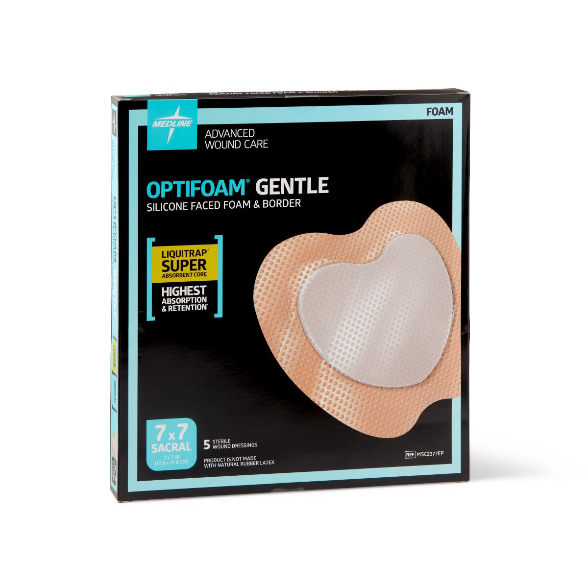 Optifoam® Gentle Liquitrap Super Absorbent Foam Dressing with Border, Sacral, 7" x 7" (17.8 x 17.8 cm)