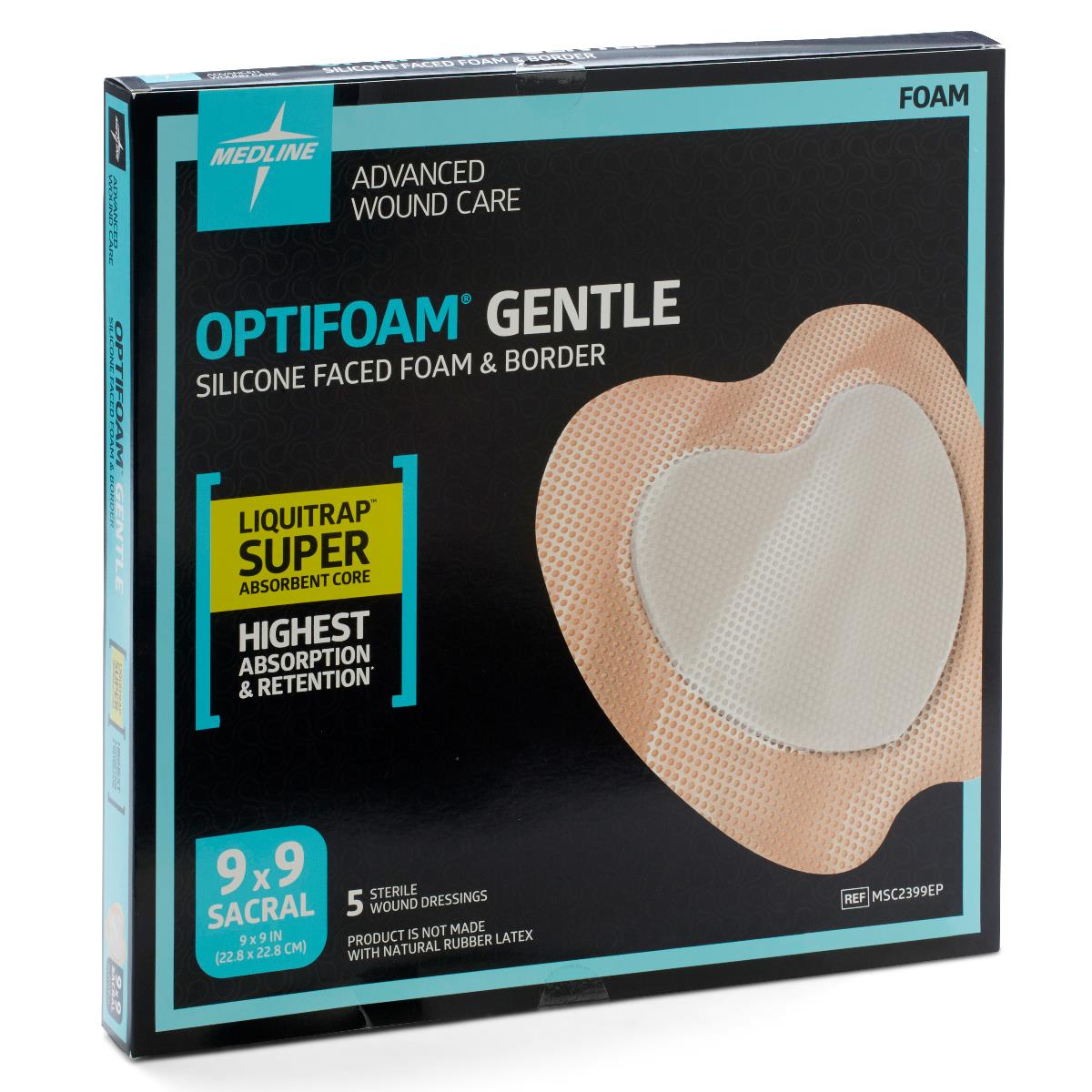 Optifoam® Gentle Liquitrap Super Absorbent Foam Dressing with Border, Sacral, 9" x 9" (22.8 x 22.8 cm)