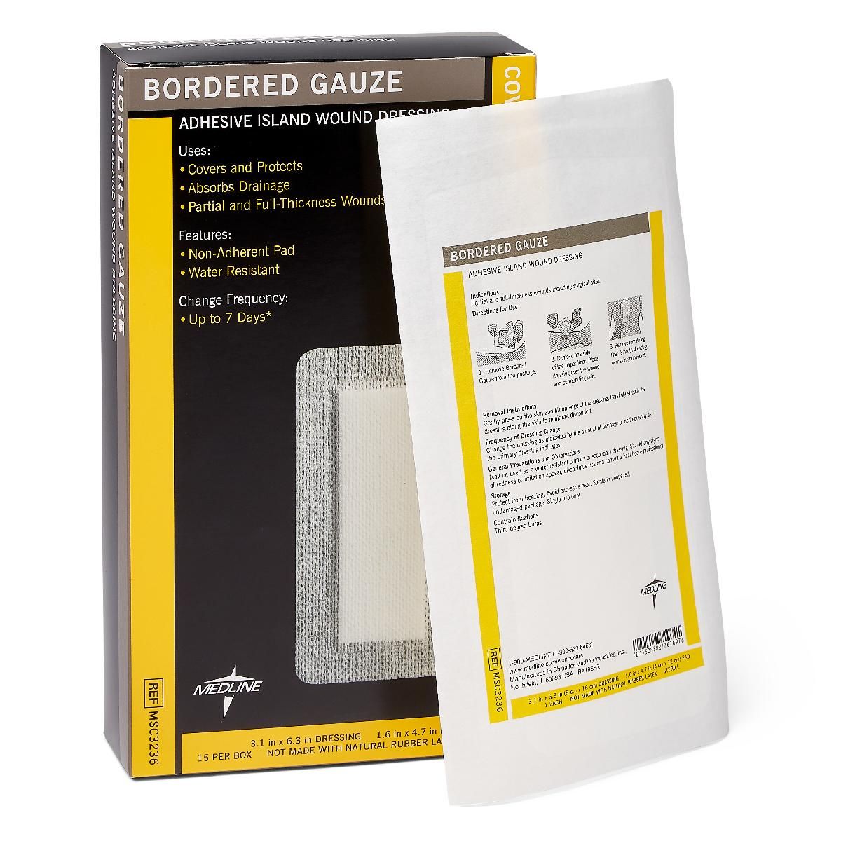 Bordered Gauze Adhesive Island Wound Dressing; 7.5 x 15 cm with 4 x 10 cm Pad
