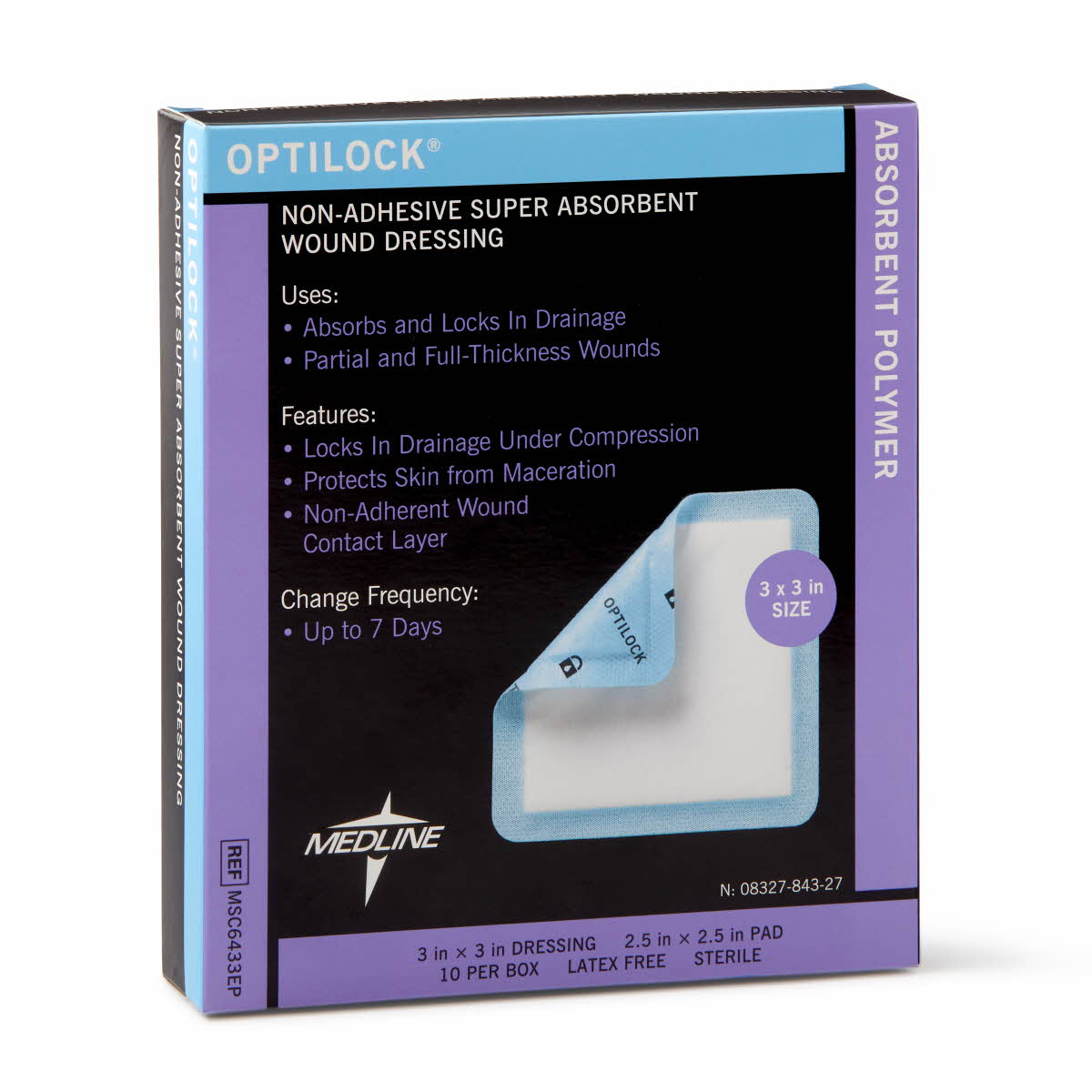 OptiLock® Non-Adhesive Super Absorbent Wound Dressing; 3" x 3" (7.5 cm x 7.5 cm)