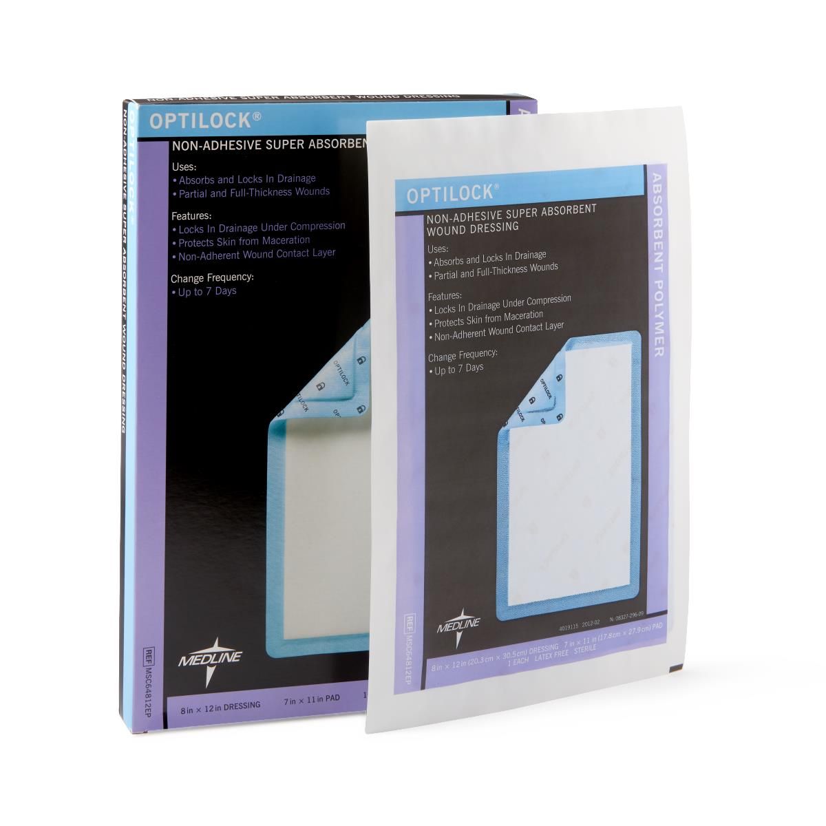 OptiLock® Non-Adhesive Super Absorbent Wound Dressing; 8" x 12" (20 cm x 30 cm)