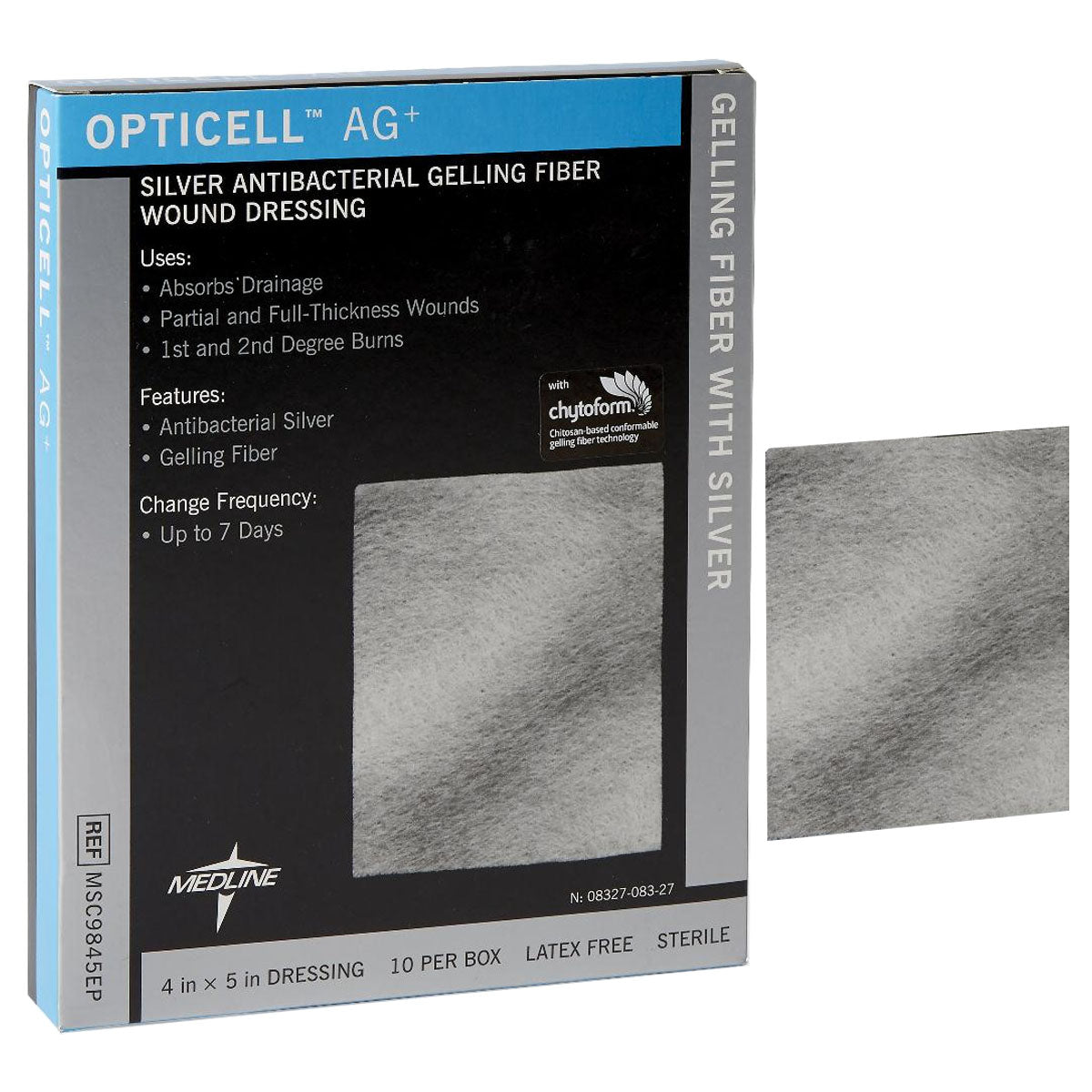 Opticell® Ag+ Silver Antibacterial Gelling Fiber Wound Dressing, 4" x 5" (10.2 x 12.7 cm)