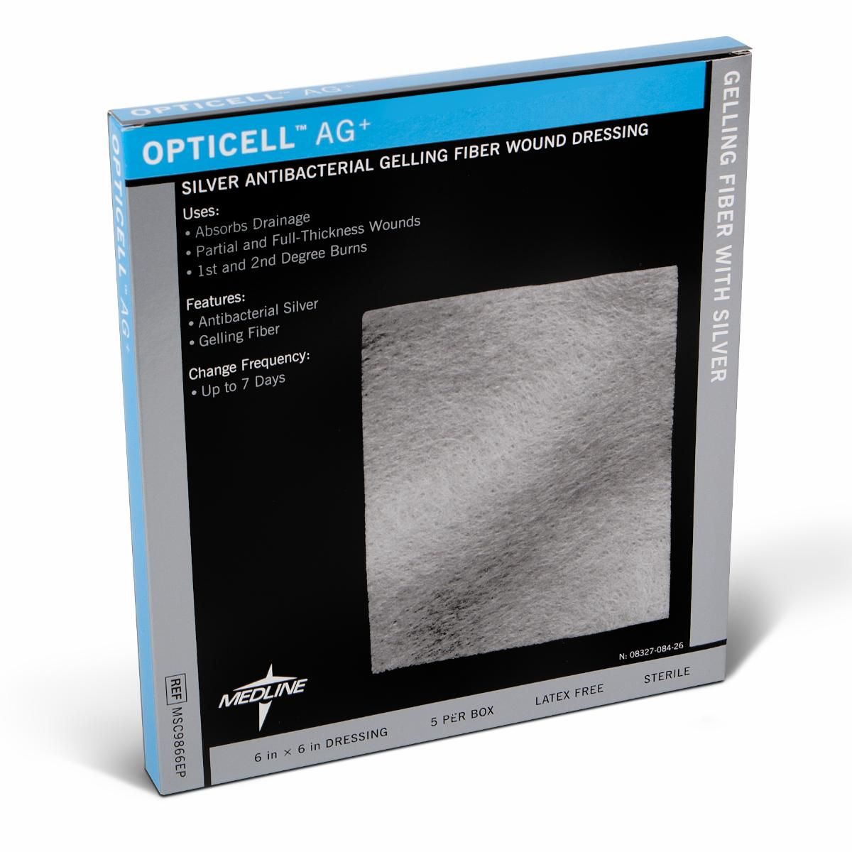 Opticell® Ag+ Silver Antibacterial Gelling Fiber Wound Dressing; 6" x 6" (15 cmx 15 cm)