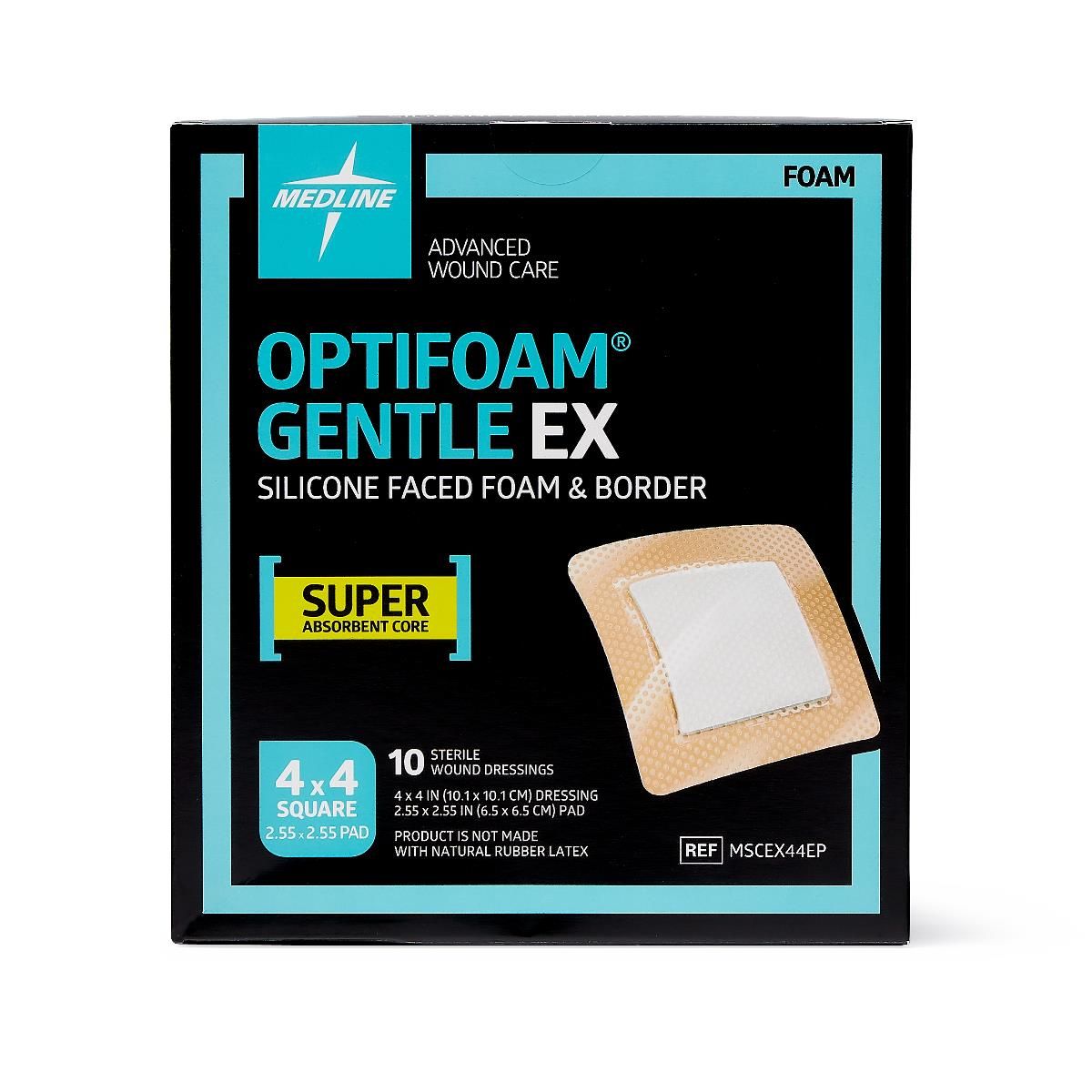Optifoam® Gentle EX Silicone Adhesive Foam Dressing with Border; 4" x 4" (10 cm x 10 cm)