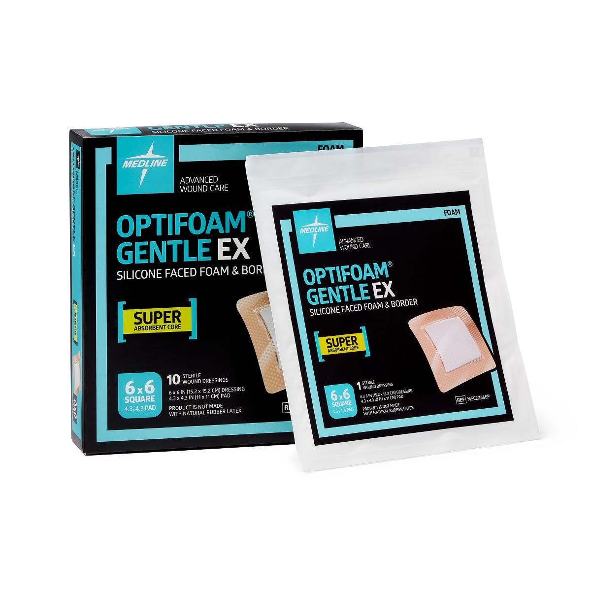 Optifoam® Gentle EX Silicone Adhesive Foam Dressing with Border; 6" x 6" (15 cm x 15 cm)