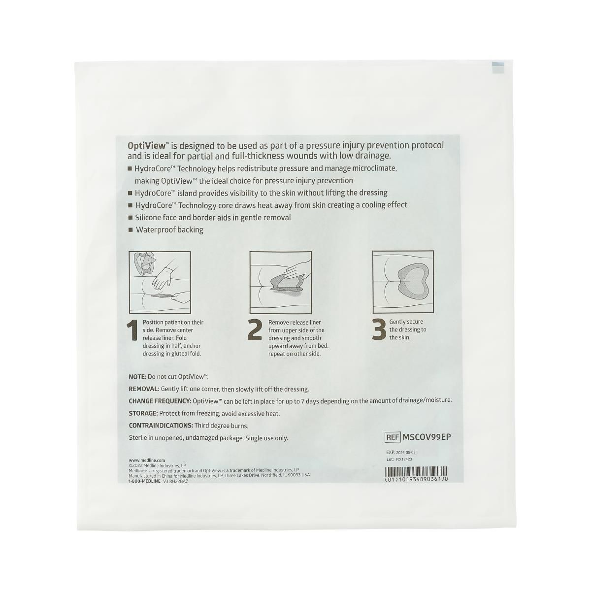 OptiView™ HydroCore Dressing; 8.5" x 8.5" (22 cm x 22 cm)