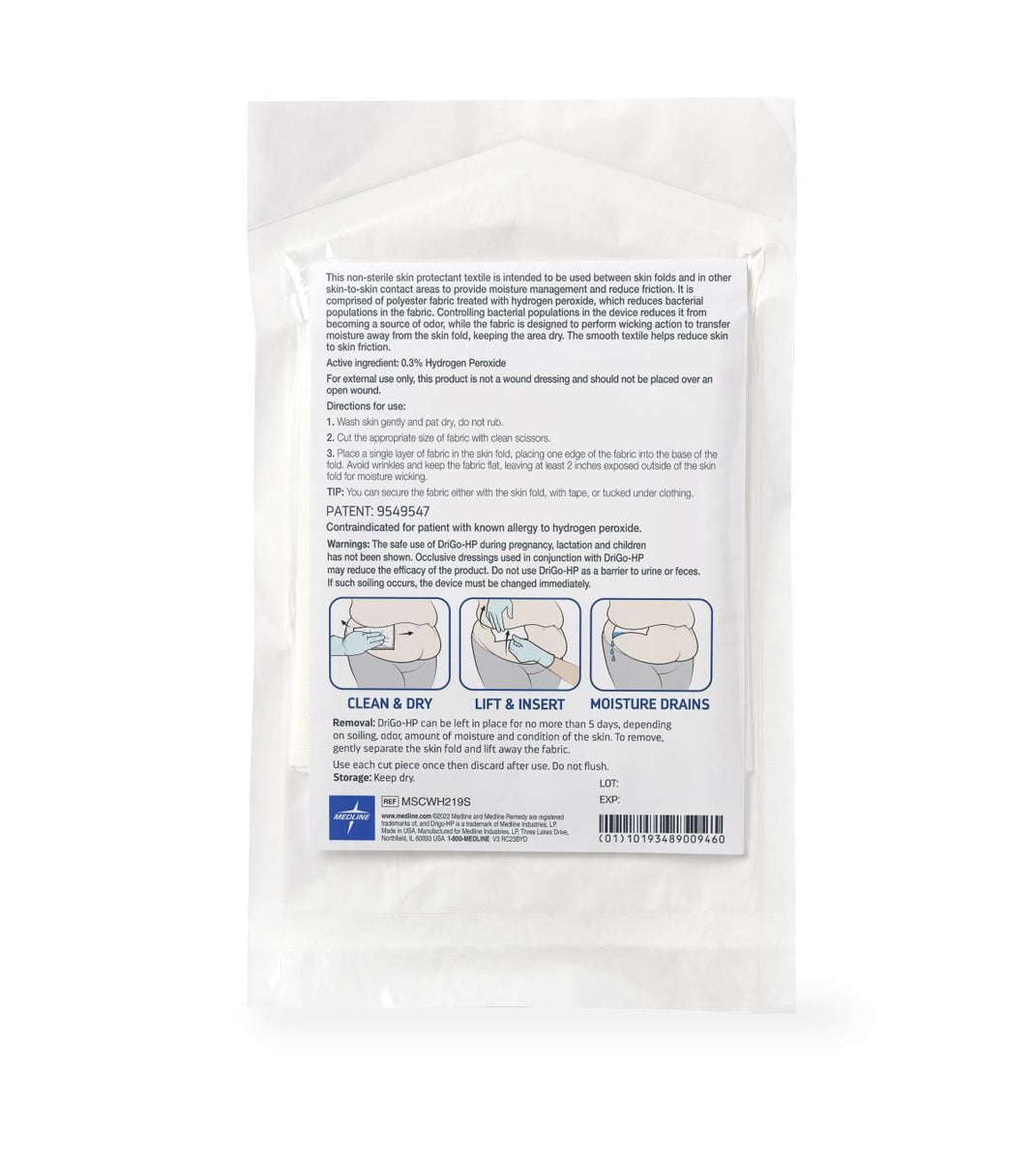 DriGo-Hp™ Antibacterial Wicking Sheet, 25.4 x 91.4 cm, 1 Sheet