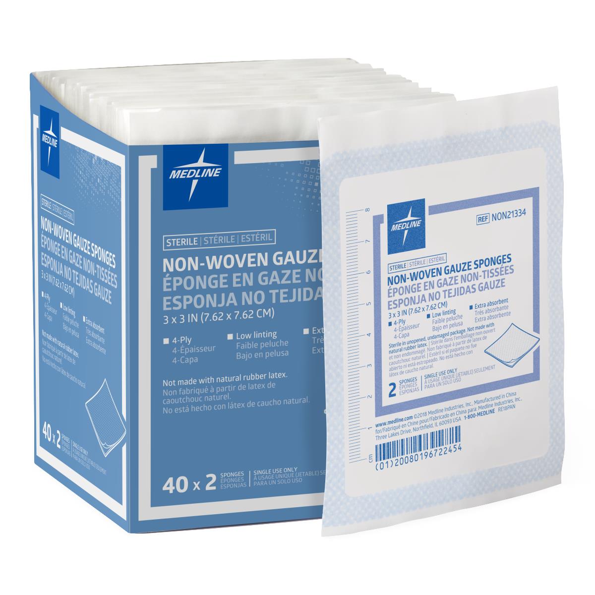 Non-Woven Gauze Sponge, 4-Ply, 3" x 3" (7.5 x 7.5 cm)