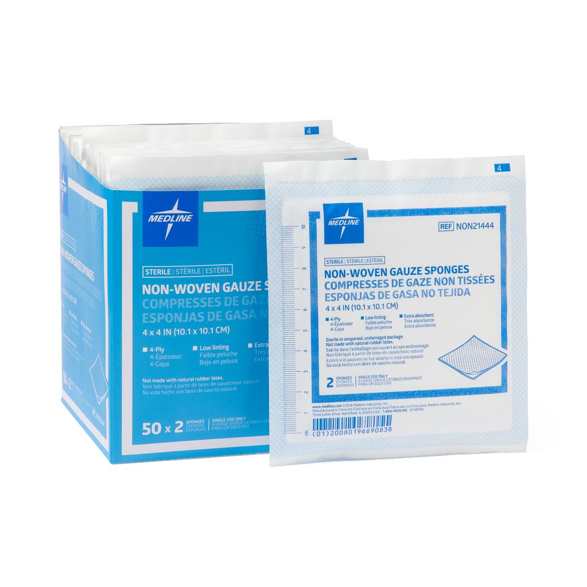 Sterile Non-Woven Gauze Sponge, 4-Ply, 4" x 4" (10 x 10 cm)