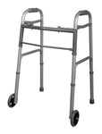 Youth 2-Button Folding Walker with 5" Wheels; Junior, Aluminum