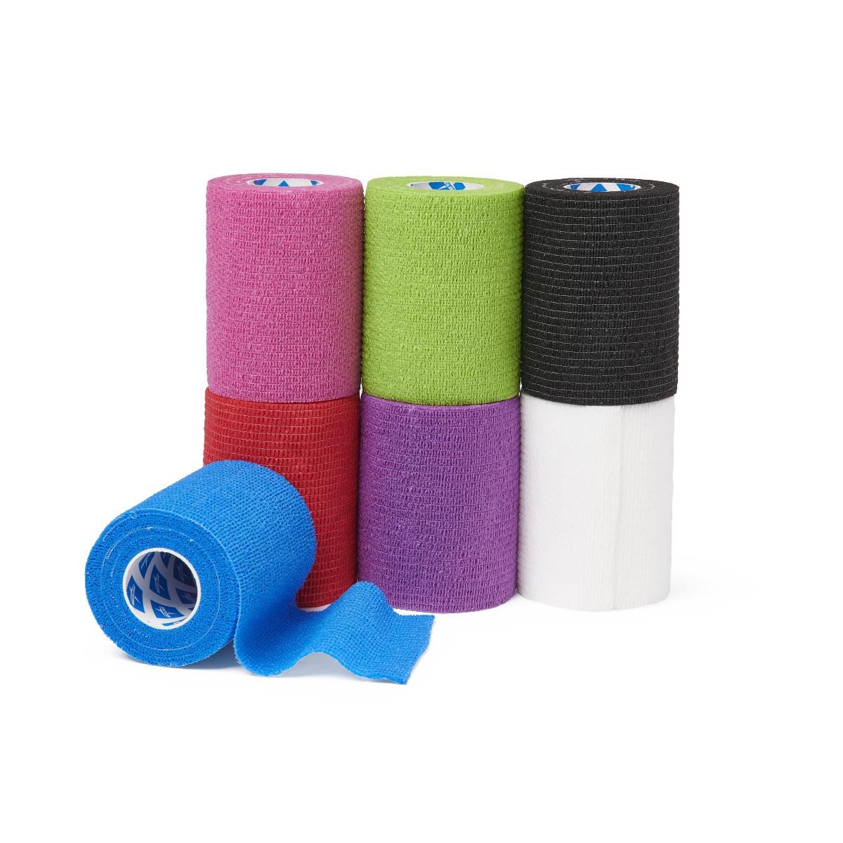Non-Sterile Self-Adherent Wrap Color Pack; colors included: pink, green, black, red, purple, white, blue, 7.6 cm x 4.6 m (3"x 5 yd.) — Case of 24