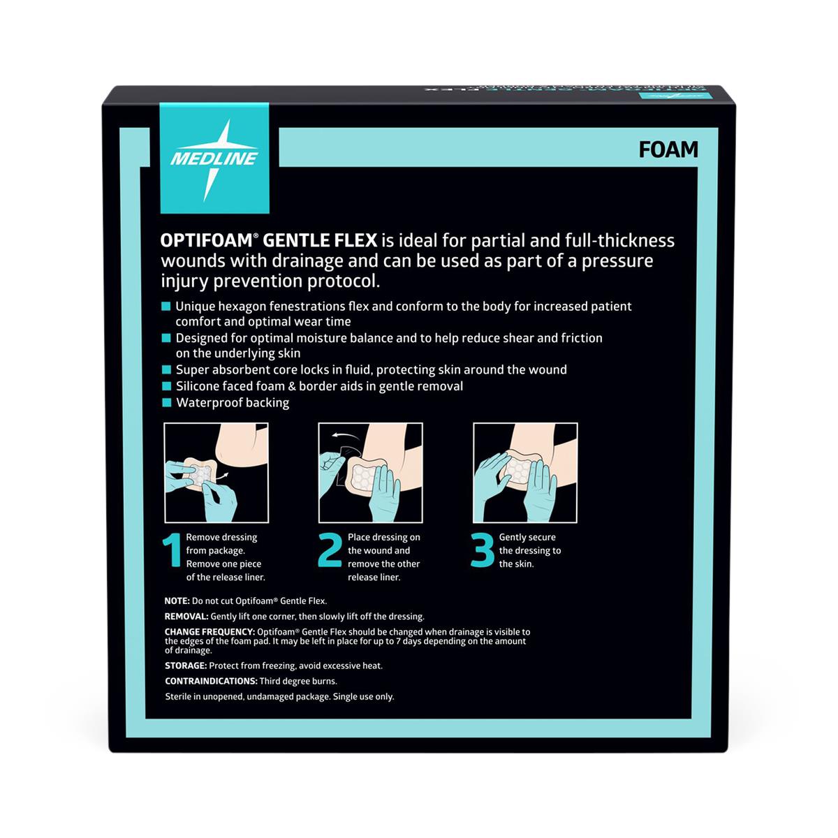 Optifoam Gentle Flex Silicone-Faced Foam Dressing with Border; 4" x 4" (10 cm x 10 cm) — Box of 10