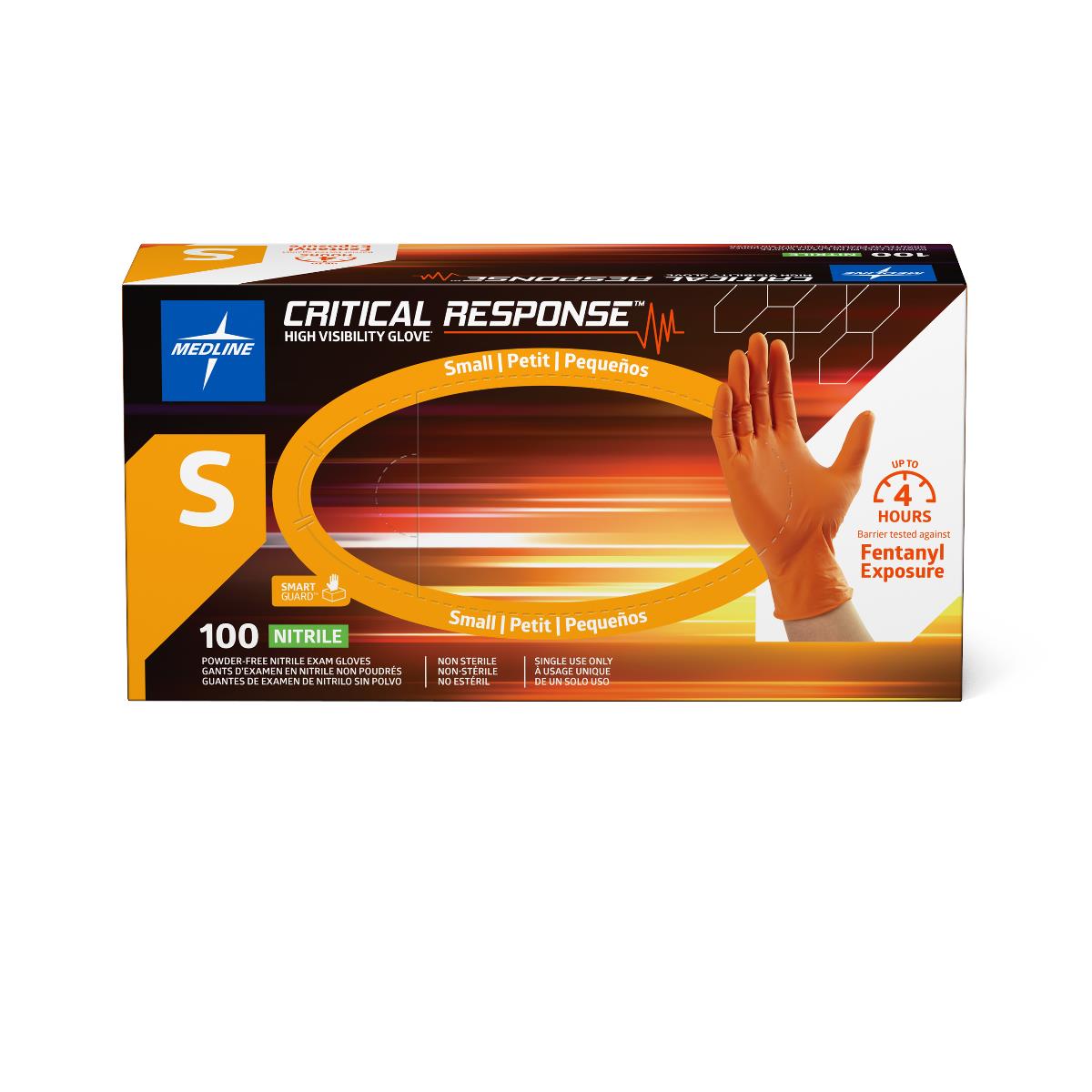 Critical Response™ Powder-Free Nitrile Exam Glove, Orange; Small — Case of 1000