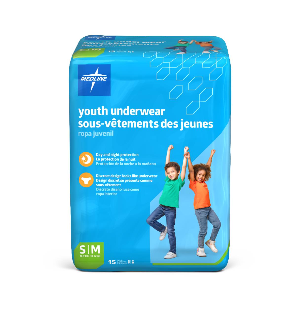 Youth Protective Underwear; Small/Medium, 40-70 lb. (18.1 kg - 31.8 kg) — Case of 60