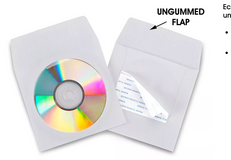 Paper CD Envelopes – White – 5 x 5" (Adhesive Backed, With Window)