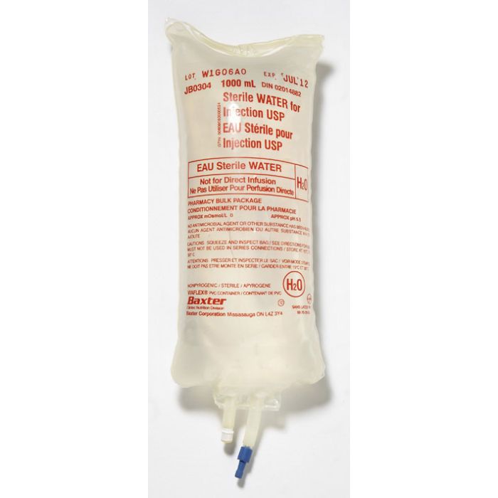 Genuine supplier packaging photograph of Baxter Water; selected bag volume and selling case stated in listing.
