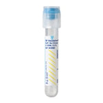 Actual BD manufacturer photograph of 363080 citrate blood collection tube, 1.8 mL, light-blue Hemogard closure.