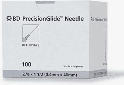 BD PrecisionGlide Standard Hypodermic Needle, 27G x 1 1/2" — Box of 100