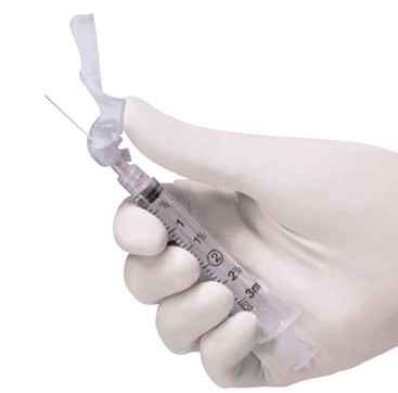 BD Eclipse safety needle family shown attached to a syringe