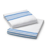 White Medline flannel spread blanket with blue stripes