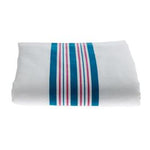 White Medline Kuddle-Up flannel baby blanket with pink and blue stripes