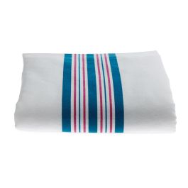 White Medline Kuddle-Up flannel baby blanket with pink and blue stripes