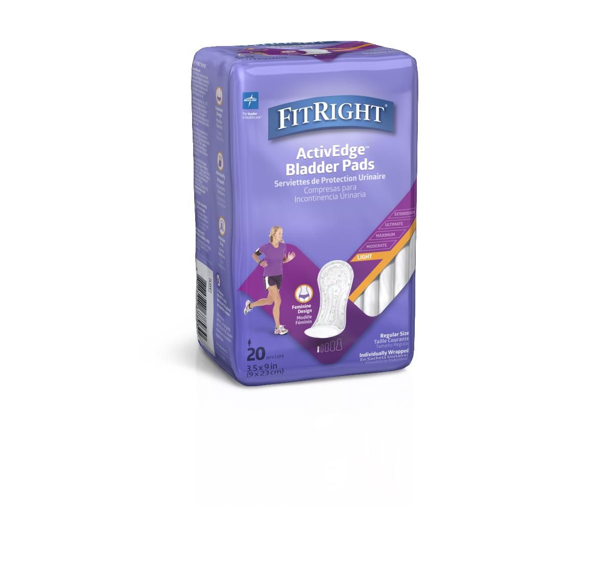 FitRight® ActivEdge Women's Bladder Control Pads; Light, 3.5" x 9" (9 cm x 23 cm)