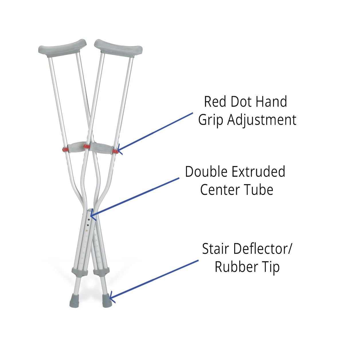 Aluminum Crutch with Red-Dot Hand Grip; Tall Adult — Case of 8 Pairs