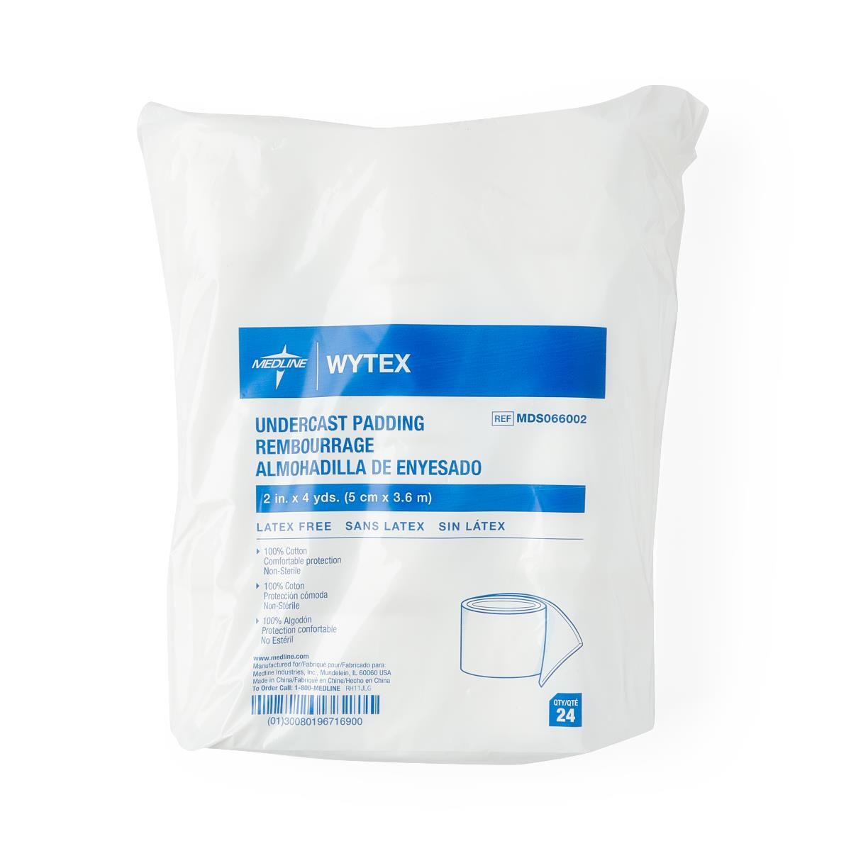 Wytex 100%-Cotton Cast Padding, Non-Sterile; 2″ x 4 yd. (5 cm x 3.65 m) — Case of 72