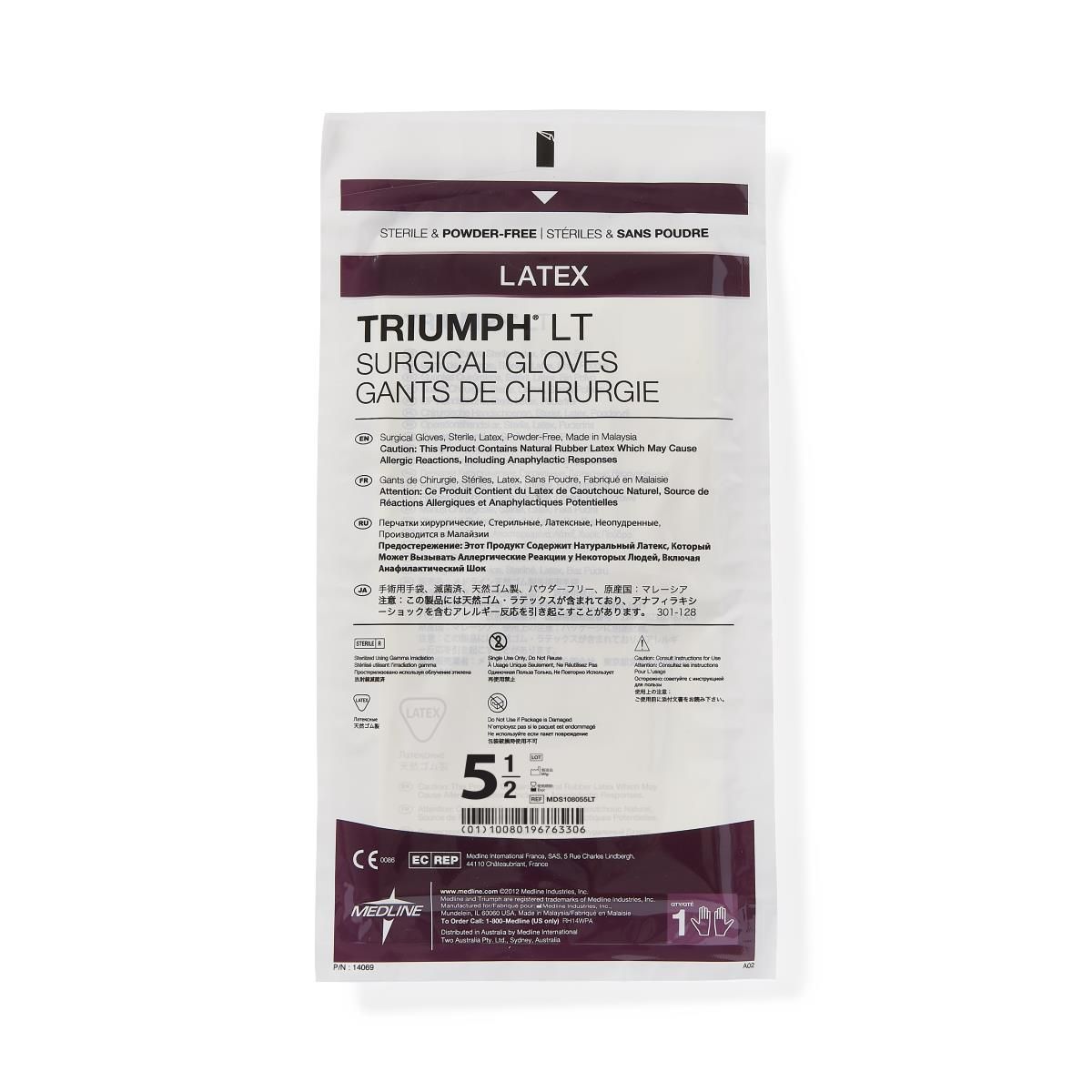 Triumph® LT Sterile Powder-Free Latex Surgical Glove, Beige; 5.5 — Case of 200 Pairs