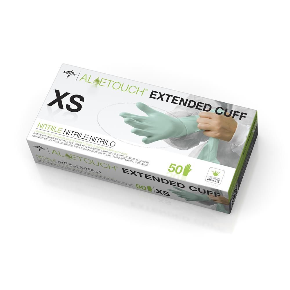 AloeTouch® Powder-Free Nitrile Chemo Exam Glove, Extended Cuff, 12" (30.5 cm), Green; Extra Small — Case of 500
