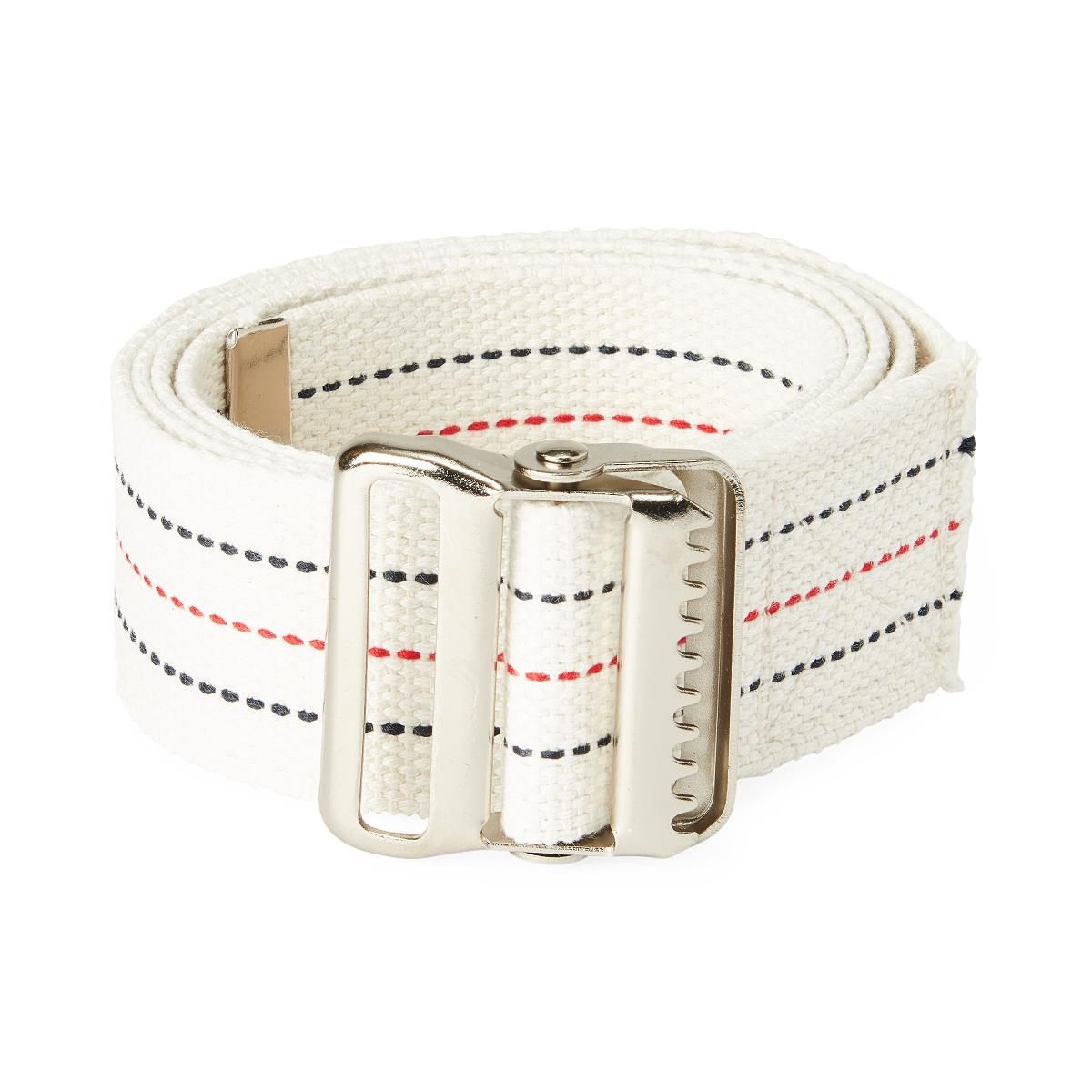 Transfer/Gait Belt; Metal Buckle, 2" x 60" (5 cm x 152 cm), Red, White and Blue Stripes — Case of 6