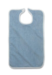 Bib Clothing Protector; 18" x 30" (46 cm x 76 cm), Blue with Hook and Loop Strap, Terry Cloth — Pack of 12