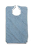 Bib Clothing Protector; 18" x 30" (46 cm x 76 cm), Blue with Hook and Loop Strap, Terry Cloth — Pack of 12