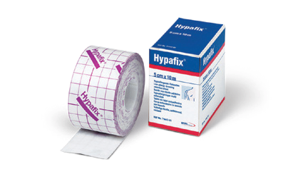 Actual supplier catalogue photograph of Hypafix tape; selected width and selling quantity are stated in the product listing.
