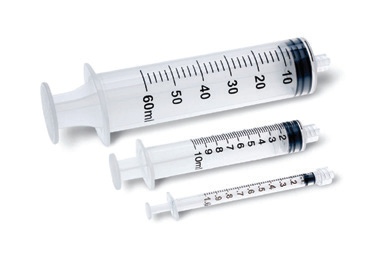 Medline syringe-only family; photograph shows several capacities