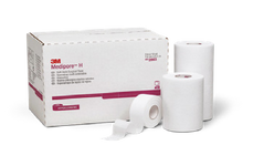 Actual supplier catalogue photograph of MediporeH tape; selected width and selling quantity are stated in the product listing.