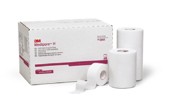 Actual supplier catalogue photograph of MediporeH tape; selected width and selling quantity are stated in the product listing.