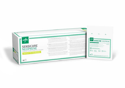 Neoprene glove family packaging from Medline catalogue; pictured size is illustrative