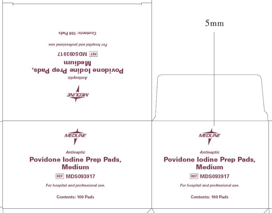 Medline Povidone-Iodine Prep Pads, Medium; case listing, each box contains 100 pads, 10 boxes per case