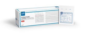 Signature glove family packaging from Medline catalogue; pictured size is illustrative
