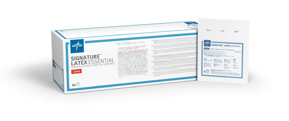Signature glove family packaging from Medline catalogue; pictured size is illustrative